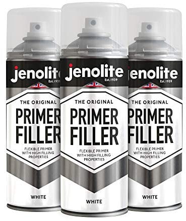 JENOLITE Grundfüller Aerosolfarbe | WEIß | Flexible Grundierung mit hohen Fülleigenschaften | Füllt kleine Dellen und Kratzer für ein glattes Finish | 3 x 400 ml