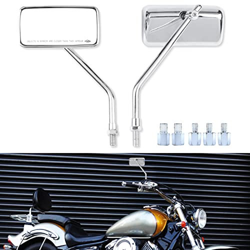 Chrom Lenkerendenspiegel Motorrad, M8 M10 Rückspiegel motorrad mit Packung Schraube für Scooter Street Bike Cruiser Chopper Sport Bike ATV