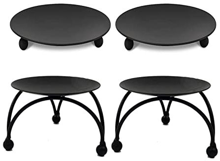 ROZKVIKA Black Candle Holder Iron Candle Plates 3.94'' Round Candlestick Holders Pillar Candle Holders Pedestal Candle Stand Decorative Candle Plate Holders for Pillar Candle