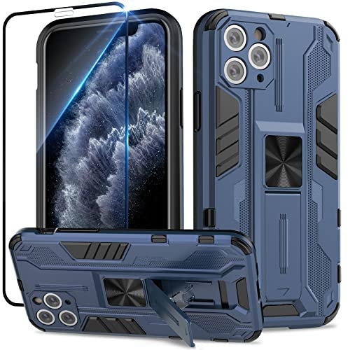 Btstring Funda para iPhone 11 Pro MAX con Cristal Templado Protector Pantalla, Carcasa Protectora Antigolpes con Soporte Reforzado - Azul