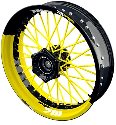 One-Wheel, Premium Felgenaufkleber passend für Husqvarna 701 Supermoto, Motiv: 701 halb halb, Felgenrandaufkleber GP, Wheelsticker Motorrad, Farbe gelb