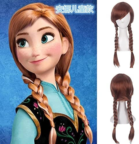 Wig for Cos Wig Frozen Anna Double Whip Elsa Princess Children's Halloween Wig Color: Anna Adult