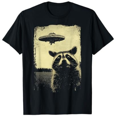 Bad Attitudes Waschbär Raccoon UFO Alien Weirdcore Aesthetic Artwork Stuff T-Shirt - Schwarz, Unisex, Klein, Kurzarm, T-Shirt, Cartoon-Halloween-T-Shirt