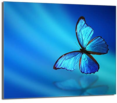 Herdabdeckplatte 60x52 Einteilig Glas Elektroherd Induktion Herdschutz Spritzschutz Glasplatte Deko Schneidebrett, Schmetterling Blau