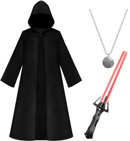 Costume Guerrier Sabre Laser Cape Avec Capuche Déguisement Guerrier Militaire Accessoire Fête Cosplay Carnaval Halloween Enfant Adulte Garçon Fille (Noir adulte, M)