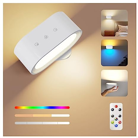 Feallive Lampada da Parete, Lampada Led Con Telecomando Batteria Ricaricabile, Lampada A Led Per interni Ambientale RGB Dimmerabile Ruota a 360° LED Moderno per Comodino Soggiorno
