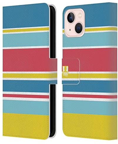 Head Case Designs Azul Y Rosado Colección Stripes Carcasa de Cuero Tipo Libro Compatible con Apple iPhone 13