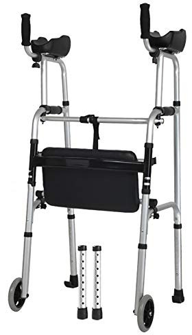 Aufrechter Gehwagen für Senioren, hoch, mit Armlehne und Rädern, faltbarer, höhenverstellbarer rollender Gehwagen für Behinderte mit eingeschränkter Mobilität (Stil: mit Sitz) (mit Sitz) Decoration