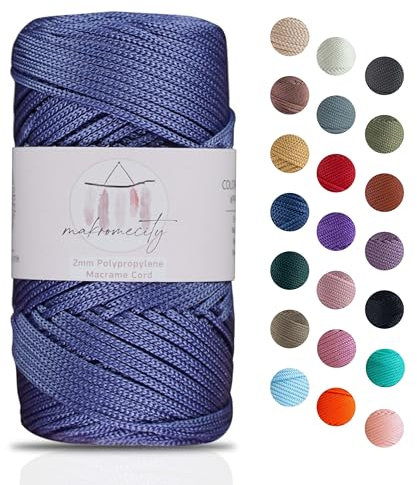 Makromecity Makramee Garn 2mm x 115m Premium Polyester Macrame Cord Polypropylene Yarn für Handwerk Wohndekorationen Platzteller Umhängetasche Handtasche Runner Schnullerkette 20 Farbe