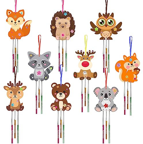 HONMOK 9 Stück Herbst Tiere Windspiel Bastelset Kinder Basteln Igel Eule Fuchs Klangspiel Herbsttiere Bastelhandwerk zum Bemalen DIY Holz Kunsthandwerk Geschenke für Jungen Mädchen Herbstdeko