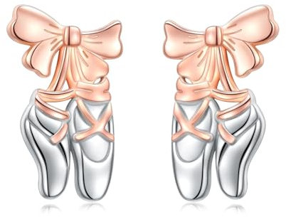 Pendientes para bailarina de ballet, plata de ley 925, oro rosa, zapatos de ballet, pendientes para bailarina, conciertos, joyas regalo para mujeres y niñas, 0,59*0,35 Zoll, Plata de ley, Sin piedra