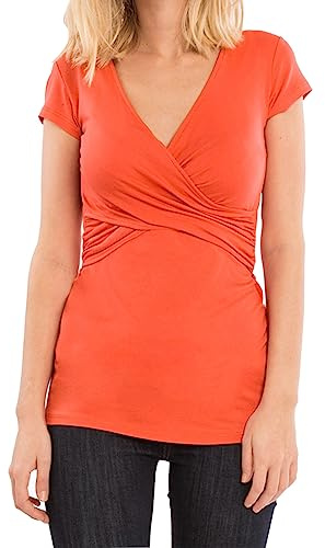 Buliezy Moderskap amning kortärmad korsade skjorta och V-hals solid gravid T-shirt för graviditet - amningsblusar, 1 stycke, 40
