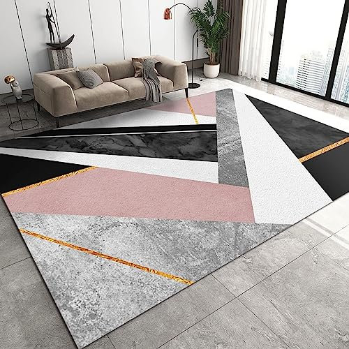 TEMLAN Tapis de Salon Gris Blanc Rose Noir Marbre Tapis Chambre Marbre d'or Rose pour Décor de Cuisine Et de Salle à Manger 80 x 150 cm