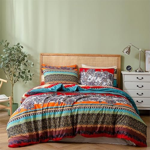Freyamy Bohemian Bettwäsche 135x200cm 4teilig Boho Mandala Bettwaren-Sets Bunt Vintage Exotische Böhmen Bettwäsche Microfaser Bettbezug 2 Bettdeckenbezüge mit Reißverschluss und 2 Kissenbezug 80x80cm