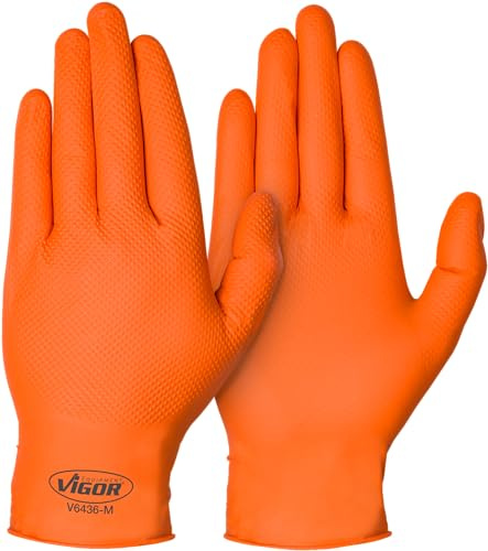 Vigor Handschuhe, Grip, V6436-M, 100-teilig, Größe 8 (M), Größe 8 (M) | 987 g, 100-teilig, Größe 8 (M), Schützen die Hände vor Öl, Fett, Chemikalien und Dreck, Touchscreen-kompatibel