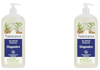 Natessance - Gel Douche Stimulant - Gingembre - Certifié Bio Cosmos Organic - Flacon Pompe - 1 L (Lot de 2)