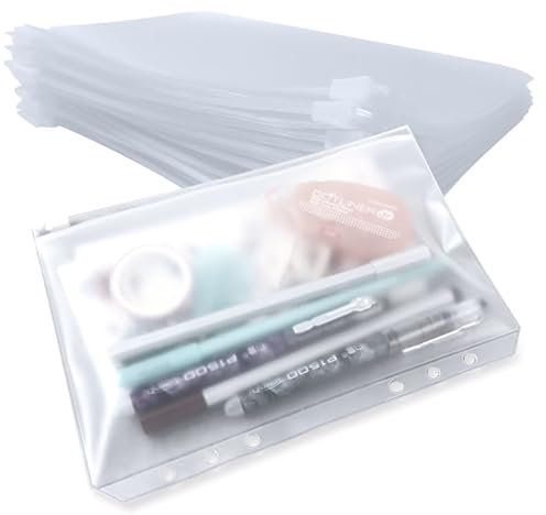 15 Stück A6 Binder Taschen, PVC 6 Löcher Binder Reißverschluss Ordner, Wasserdicht Kunststoff Bindertaschen, Taschen für lose Blätter, Dokumente, Notizbücher, Karten