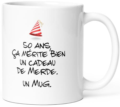 Mug Anniversaire 50 ans Humour Tasse Message drôle Idée Cadeau Original Rigolo pour Ami Homme Femme Collègue Copain Copine pour Joyeux Anniversaire Cinquante Ans Cinquantaine.