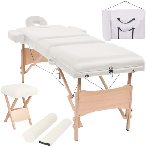 Homgoday 3-Zonen-Massageliege Set mit Hocker & Nackenrollen - Klappbar, Holzgestell, Kunstleder, für Heim- und Profi-Gebrauch Model110156
