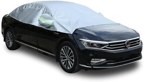 CaiTang Housse Extérieure pour Auto, Demi Bâche de Protection Imperméable, Coupe-Vent, Anti-UV, Soleil, Pluie, Poussière - Ajustement Universel pour Berline