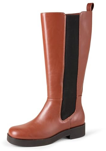 Amazon Essentials Stivali Alti con Soffietto Donna, Castagna, 43 EU