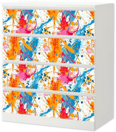 Sunnywall® Möbelfolie passend für IKEA Malm Kommode Schrankfolie Aufkleber mit Farbkleckse Splash Motiv | blasenfrei verkleben | Jugenzimmer 4er 80 cm