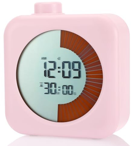 3 en 1 Temporizador Visual Digital, Timer con Alarma Reloj y Función de Temporizador, Reloj Temporizador para Niños y Adultos Cocina Estudio Reuniones Baño - Rosa
