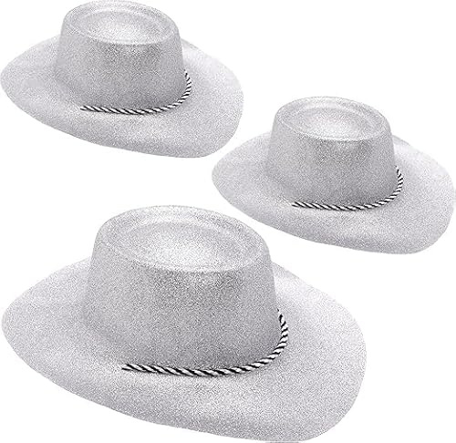 Toyland®-paket med 3-34 cm (13) Silver Glitter Cowboyhattar - Festivaler, konserter, Fancy Dress & Hen Do Accessoarer - 10 färger tillgängliga