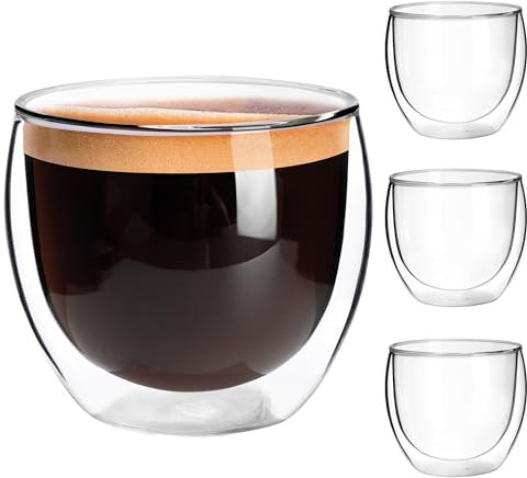 QUTREY Espresso Cups Set of 4, 2.7oz Double Walled Insulated Glass Coffee Mugs, Espresso Shot Glasses, Clear Glass Coffee Cups Suit for Espresso Machine