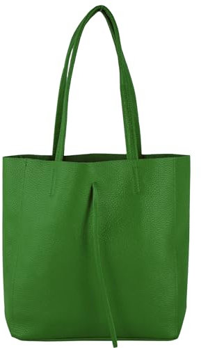 modamoda de - T253 - Ital. Henkeltasche mit Innentasche aus Leder, Farbe:Blattgrün