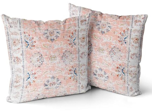 Snylcce 2er Set Boho Kissenbezüge Dekokissen 40 x 40 Samt Soft Kissenbezug Böhmischer Retro Ethno Dekorative Kissenhülle Zierkissenbezüge für Sofa Schlafzimmer Zuhause Dekoration Rosa geblümt