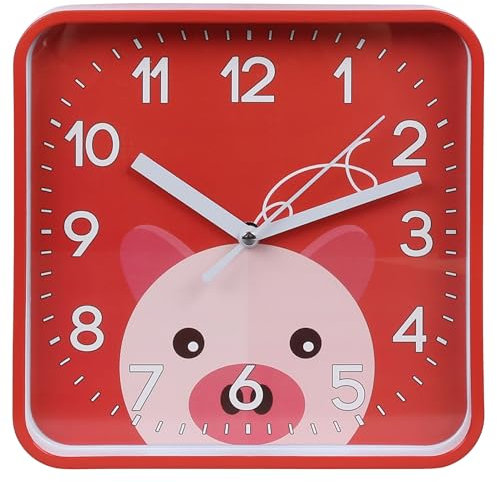 sarcia.eu Schwein Wanduhr analog, quadratische Uhr für Kinder 20,2x20,2 cm