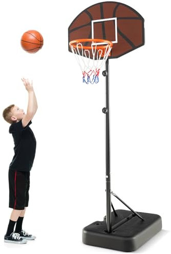 GYMAX Panier de Basket Extérieur pour Enfants, Hauteur Réglable Entre 172-200CM, Base Stable Remplisable d'eau ou de Sable, Panneau Robuste, Panier de Basket-Ball Mobile pour Extérieur ou Intérieur