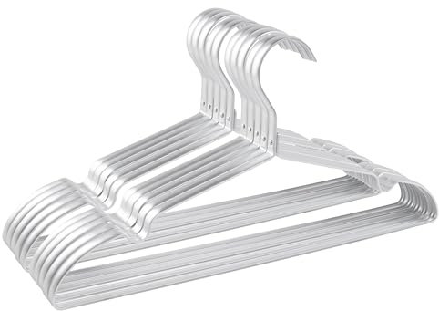 Parusia Kleiderbügel Silber, 42cm breit, 1cm stark, Kleiderbügel Metall rostfrei, formstabil, zur platzsparenden Kleideraufbewahrung & Organisation von Kleiderschrank, Kleiderständer (10)