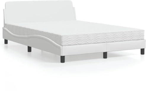 IKAYAA Bett 120x200 mit matratze und lattenrost Boxspringbett 120x200 mit matratze Polsterbett 120x200 Bett komplett mit Kopfteil Kunstleder-Weiß-120 x 200 cm