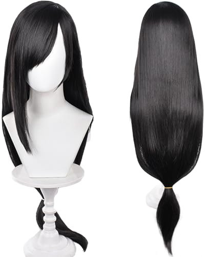 Schwarze Damen-Cosplay-Perücke, lange gerade Haare mit Pony, perfekt für Anime-Cosplay und Halloween-Partys