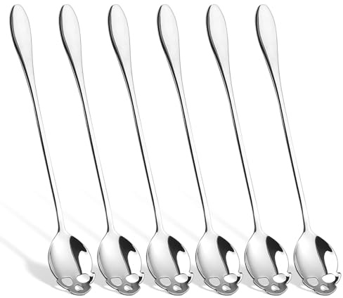 Ruksifg 19,6 cm langer Griff, Eisteelöffel, Totenkopf, Edelstahl, lange Löffel zum Rühren von Kaffeelöffeln (Silber, 6 Stück)