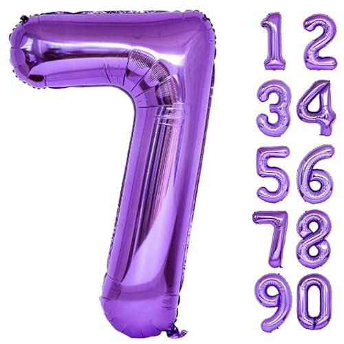 32 Inch Number Balloons Giant Number Aluminium Foil Helium Balloons for Birthday Party Celebration Decoration New Year Baby Shower Anniversary (Purple, 7)