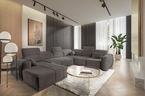 All4All Ecksofa mit Schlaffunktion Rico VIII 360 cm x 291 cm- Schlafsofa mit Bettkasten - Wohnlandschaft U-Fom - XXL Sofa Groß - Taupe - Chenille Gewebe - Seite Links - Modern 26