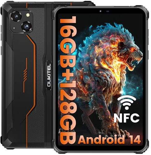 OUKITEL RT3 PRO Rugged Tablet Android 14, 16GB+128GB/1TB Tablets, 8 Inch Tablet with 5150mAh, 4G Dual SIM, 2.4G/5G WiFi, Octa-Core, 16MP Camera Portable Tablets, IP68/IP69K Waterproof/BT5.0/GPS/NFC