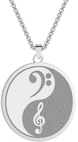 Synthese Männer Frauen Violinschlüssel und Bassschlüssel Halskette Geschenk für Musiker Runde Anhänger Halskette für Männer und Frauen