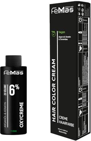 Femmas Set de tinte de pelo rubio medio ámbar chocolate 7.89 I Hair Color Cream 100 ml + crema de óxido 100 ml 6% I coloración permanente del cabello + desarrollador I Suave y duradero I Tinte de pelo