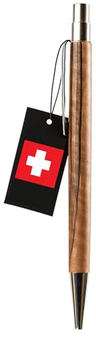 PAVLOVA’S Bolígrafo Nogal Suizo 14cm – Hecho a mano en Suiza – Madera maciza y núcleo de acero – Clic suave – Tinta Negra y Recambio Azul – Estuche regalo – 10 años garantía – EDICIÓN LIMITADA