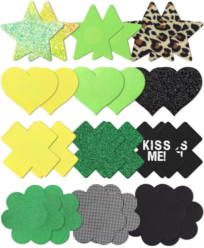 Tripetals Glitzer-Pasties, Nippel-Abdeckungen, Einweg-Klebepads, griffige Nippel-Abdeckungen, sexy, 12 Stück, grün und schwarz