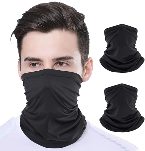 GEU 2Pack Cooling Neck Gaiter Face Cover Multifunction Headwear Elastic Tube Scarf Balaclava Snoods Face Mask Windproof UV Protection for Cycling Running Outdoor Activities Sports for Men &Women
