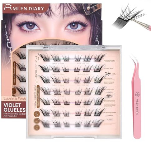 Mlen Diary Lot de faux cils auto-adhésifs, 12 à 14 mm, courbure C, sans colle, réutilisables, à presser, aspect naturel
