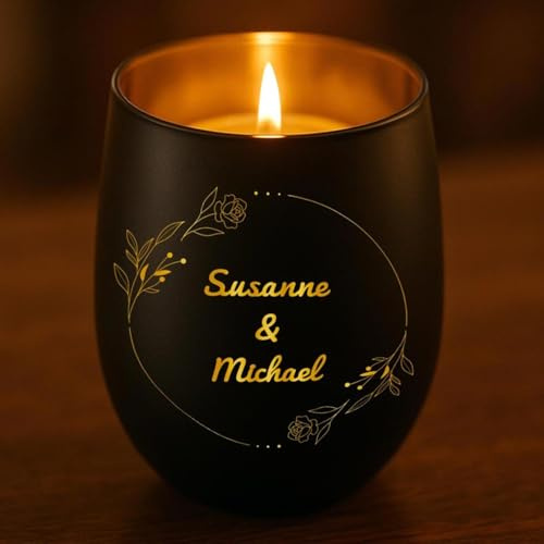 Personalisiertes Windlicht mit Gravur | Motivwahl: Herz, Blume, Ring, Taube | Name + Spruch auf Glas | Geschenk für Frauen, Mama & Paare | Hochzeit, Geburtstag, Valentinstag | Schwarz (Muster 9)