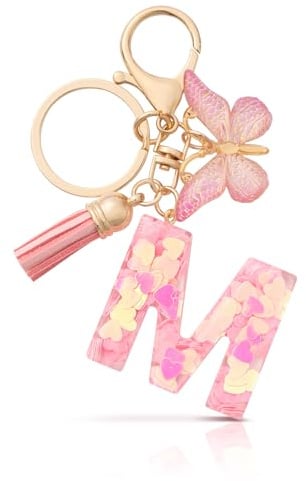 CHUQING Porte Clef Lettre Initiale Femme Papillon | Porte-Clés Initiale avec Papillon et Pompon, Accessoire Élégant pour Clefs et Sacs