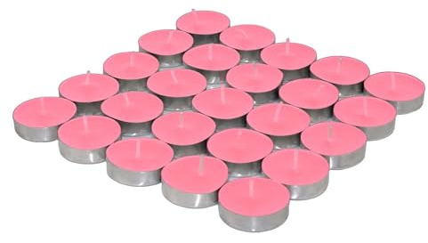 Lot de 25 bougies chauffe-plat en cire rose uni pour décorations de Diwali, bougies chauffe-plat fantaisie, non parfumées (couleur rose)