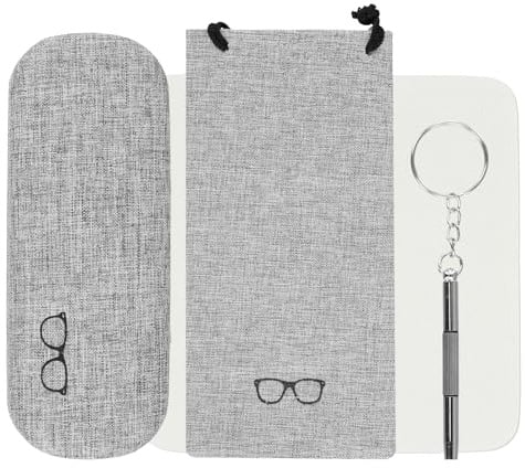 Custodia Occhiali Rigida, Astuccio Occhiali Rigido, Porta Occhiali da Vista Portatile, Conservazione Degli Occhiali, Scatola per Occhiali Antigraffio con Panno per la Pulizia Cacciavite (Grigio)